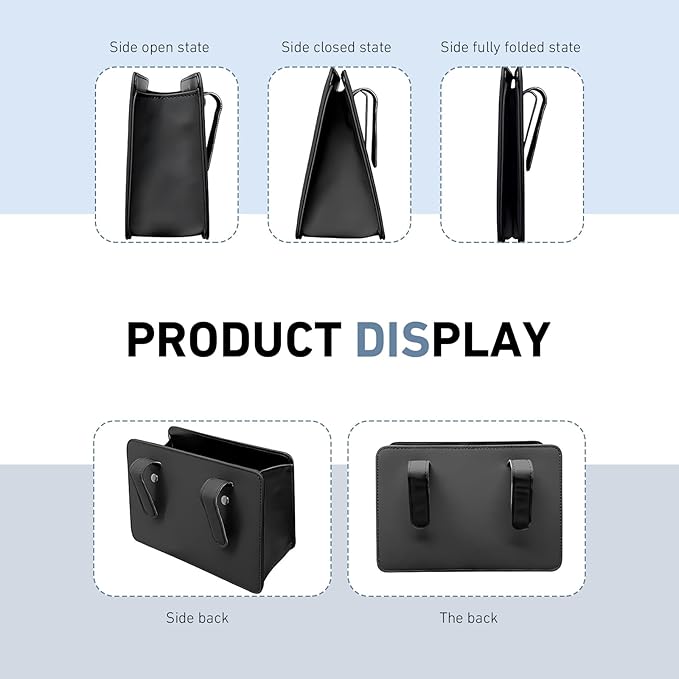 Car Trash Can, Leather Foldable Waterproof Garbage Organizer with 1 Roll Trash Bags, Multi-Function Hanging Interior Holder for Car SUV (Black)