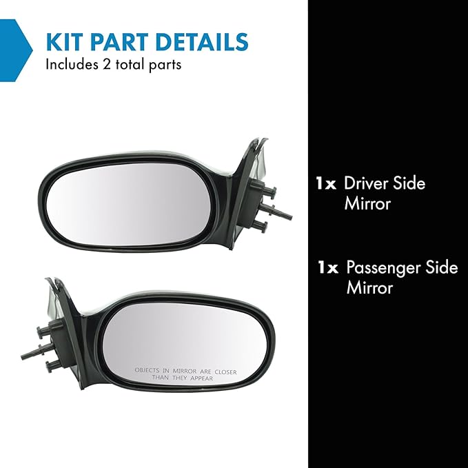 TRQ 2 Piece Driver and Passenger Side Mirror Assembly Set Manual Adjustment Non-Heated No Memory Semi Gloss Black Compatible 