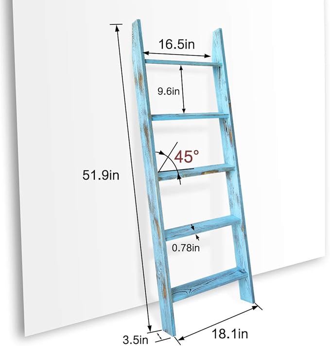 Honest Ladders for Living Room, 5-Tier Blanket Holder, Wall-Leaning Rack, Ladder Shelves, Wooden Quilt Ladder, Farmhouse Deco