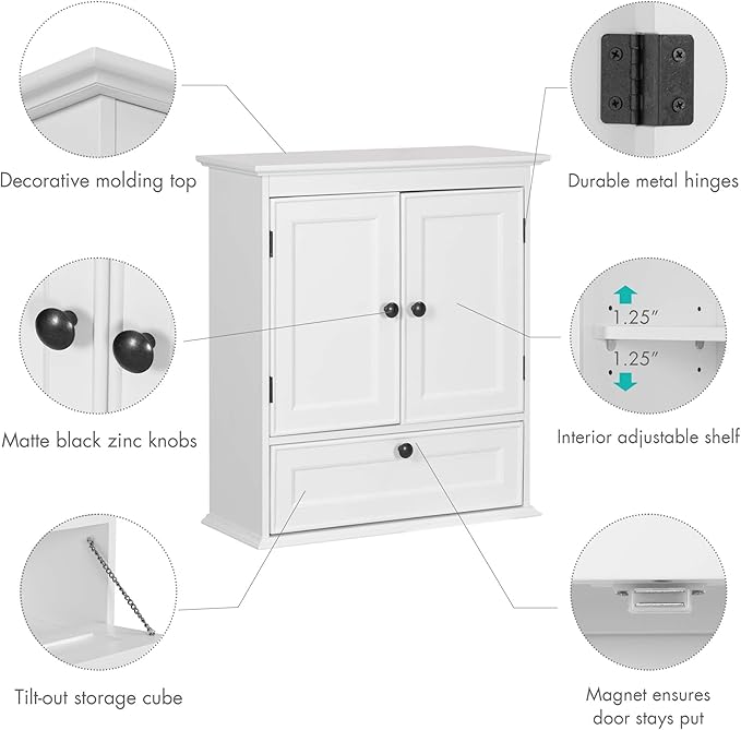 Spirich Bathroom Cabinet Wall Mounted, Small Bathroom Wall Cabinet Over Toilet, Medicine Cabinet Organizer with Doors and Adj