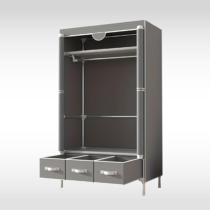 Portable Wardrobe Closet with Shelves & Drawers - Light Grey Oxford Fabric Clothes Organizer for Bedroom, Dorm Room - Waterpr
