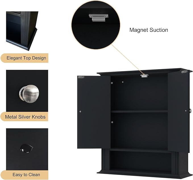 Bathroom Cabinet Wall Mounted| Over the Toilet Storage Cabinet with 2 Doors & Adjustable Shelf, Hanging Wall Cabinet, Upper C