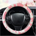 Dotesy Leather Cow Pattern Steering Wheel Cover Protector Cow Print Car Accessories Anti Slip Universal for 36.5-38cm (Pink W