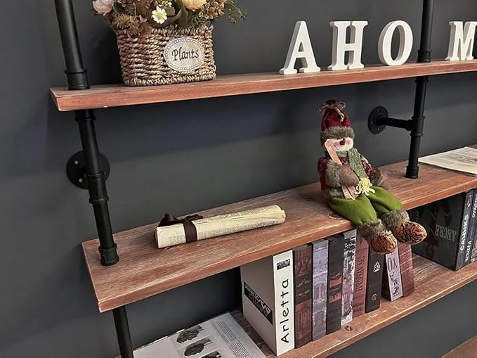 Floating Book Shelves for Wall 4 Tier 70 inch Bookshelf Industrial Pipe Shelving Shelves Bookcase Industrial Bookshelves Pipe