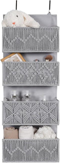 Macrame Over the Door Organizer Boho Decor Nursery Storage, Leaf Weaving Closet Storage, 4 Hanging Pockets, Behind Door for B
