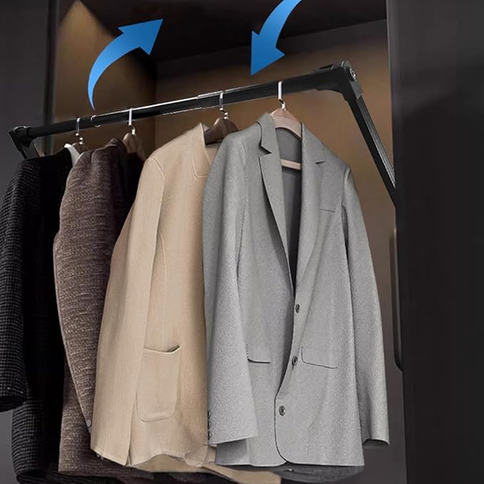 HOWHY Pull Down Closet Rod - Adjustable Side Mounted Closet Rod for Hanging Clothes,Easy to take and store clothes (Widths:27