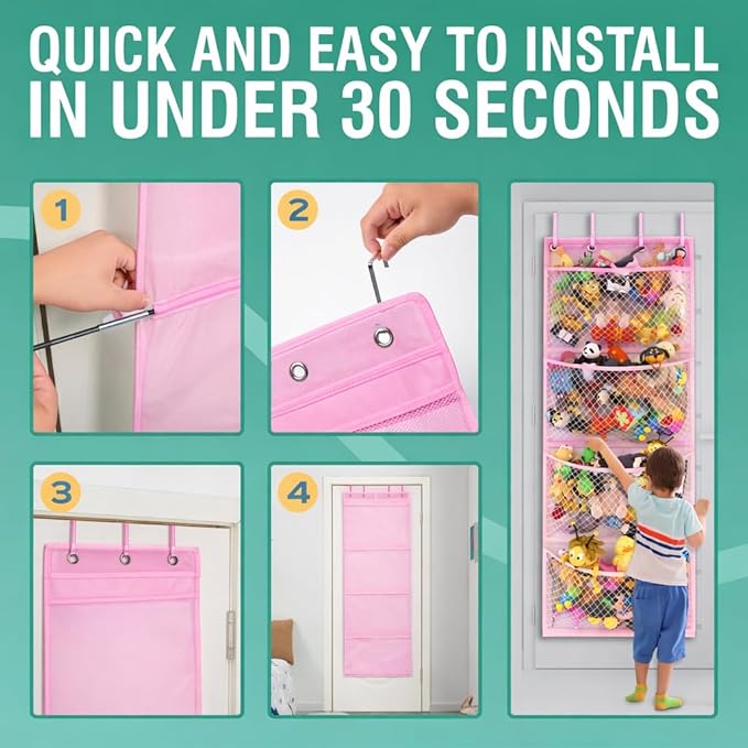 Honeyera Storage for Stuffed Animals - Over Door Organizer for Stuffies, Baby Accessories, and Toy Plush/Easy Installation wi