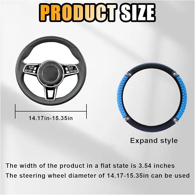 Bling Soft Leather Steering Wheel Cover, 15 Inch Colorful Rhinestones Auto Elastic Protector with Crystal Diamond for Women G
