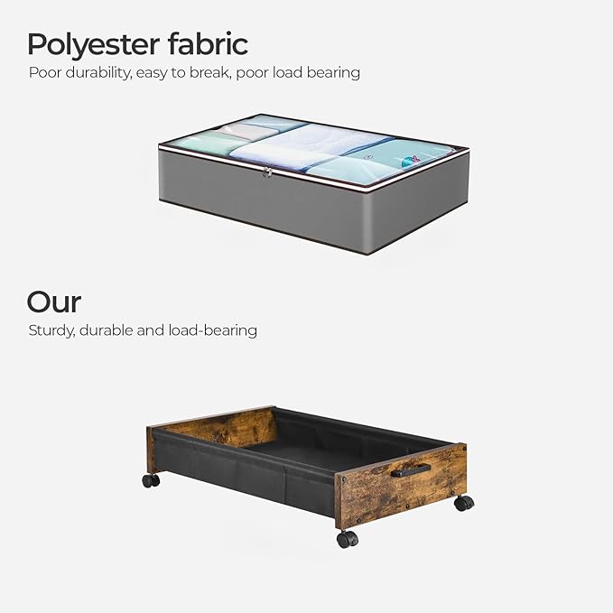 Under Bed Storage with Wheels, Wooden Under Bed Drawers On Wheels, Rolling Under Bed Shoe Storage, Space Saving, Rustic Brown