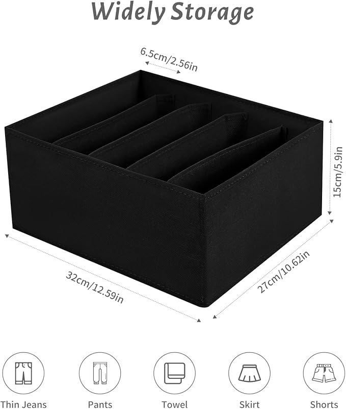 Jeans Drawer Organizers for Clothing, 5 Compartment Wardrobe Storage Box, Washable Clothes Organizer for Folded Clothes, Jean