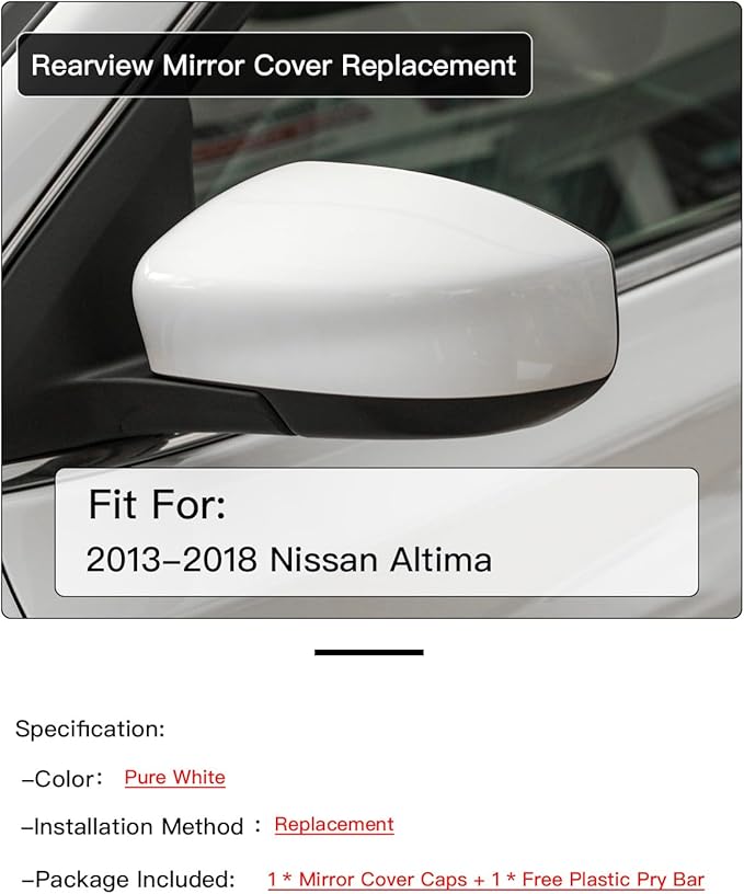 Right Passenger Side Mirror Cover Cap Compatible with Nissan Altima 2013-2018 White