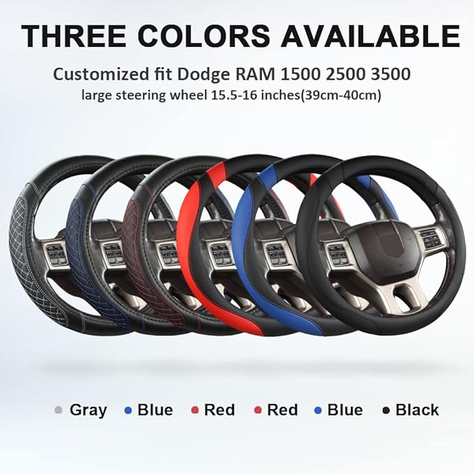 West Llama Customized Auto Car Steering Wheel Cover for Dodge RAM 1500 2500 3500, 15.5-16 inch (Black-Large Size)