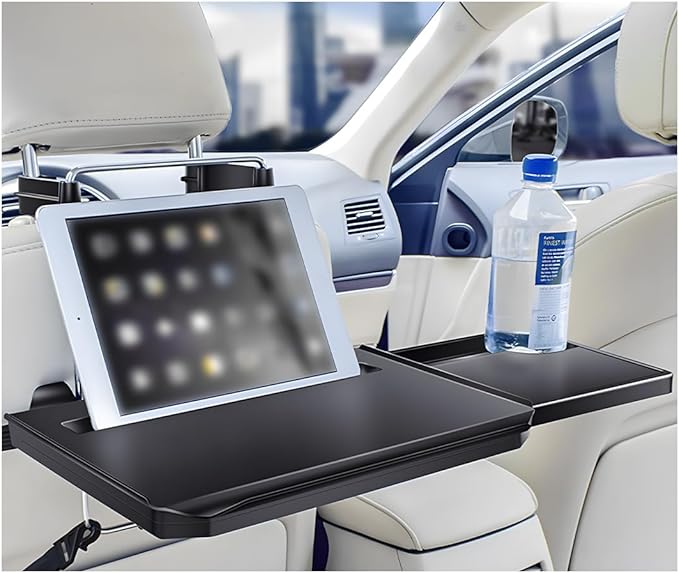 2 in 1 Car Steering Wheel Tray, Car Desk Back Seat Headrest Tray for Eating Food and Writing Laptop Work, Adjustable Car Food Table for Car SUVs Trucks Vans, Car Accessories