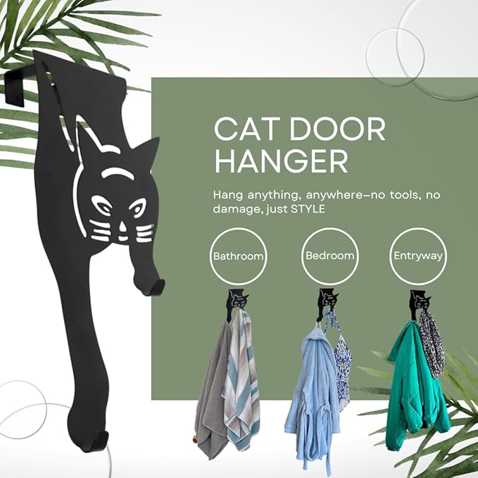 Evelots Cat Over The Door Hooks for Hanging-Set of 2 Black-Over The Door Organizer-Strong Metal Hooks