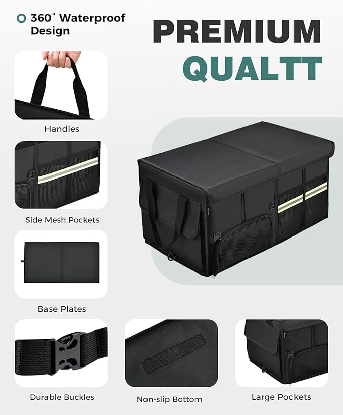 FLORICH Trunk Organizer with Breathable Shoe Storage for Suv, Waterproof Car Organizers Collapsible, Large Trunk Organizer Bac