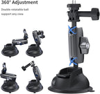 TELESIN Aluminum Camera Suction Cup Car Mount with Phone Holder, Outside Inside Windshield Window Dashboard Accessories for GoPro 13 12 11 10 9 8 7 6 5 Insta360 X3 X4 X5 DJI Action 3 4 5pro Pocket 3