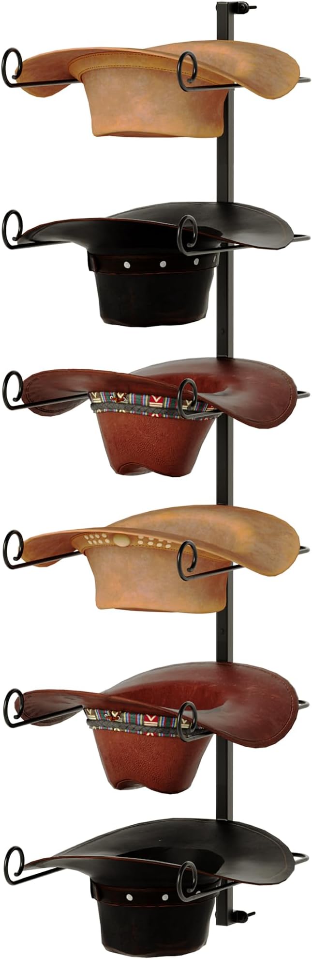 Alyoen Cowboy Hat Rack for Wall, Cowboy Hat Holder Wall Mount Holds Up to 6 Hats, Metal Hat Organizer Storage Hanger, Western