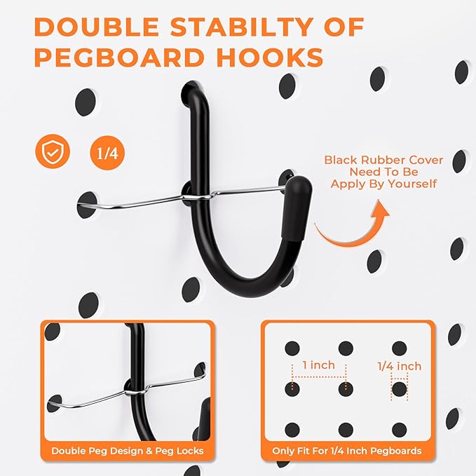 INCLY 220PCS Extra Thick 1/4" Pegboard Accessories Organizer Kit, Heavy Duty Black Pegboard Hooks with Bins and Peg Lock, Peg