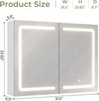 DICTAC Medicine Cabinet with Mirrors and Storage 31.5''x23.6'' Wall Mounted Bathroom Mirror Cabinets with Led Lights Double D