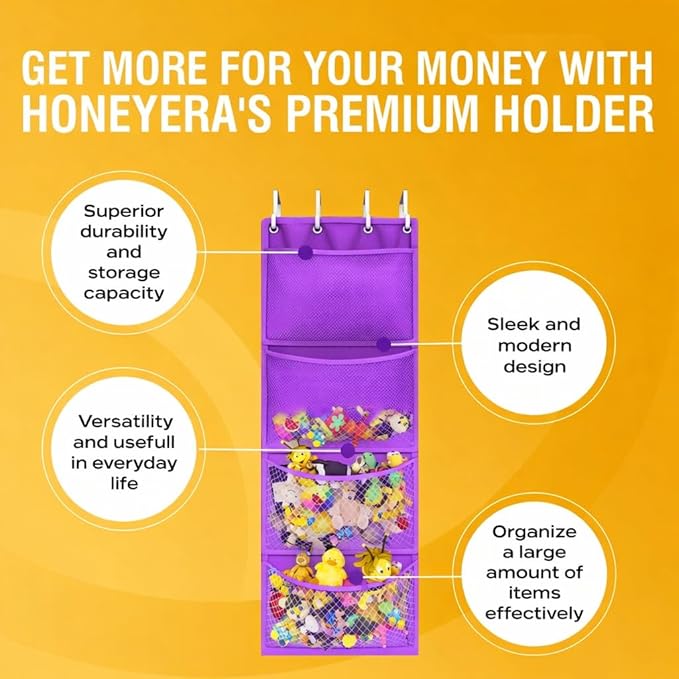 Honeyera Plush Storage (Patent Pending) - Plush Hammock Net Over Door Organizer for Stuffies, Baby Accessories, Toy/Hammock H
