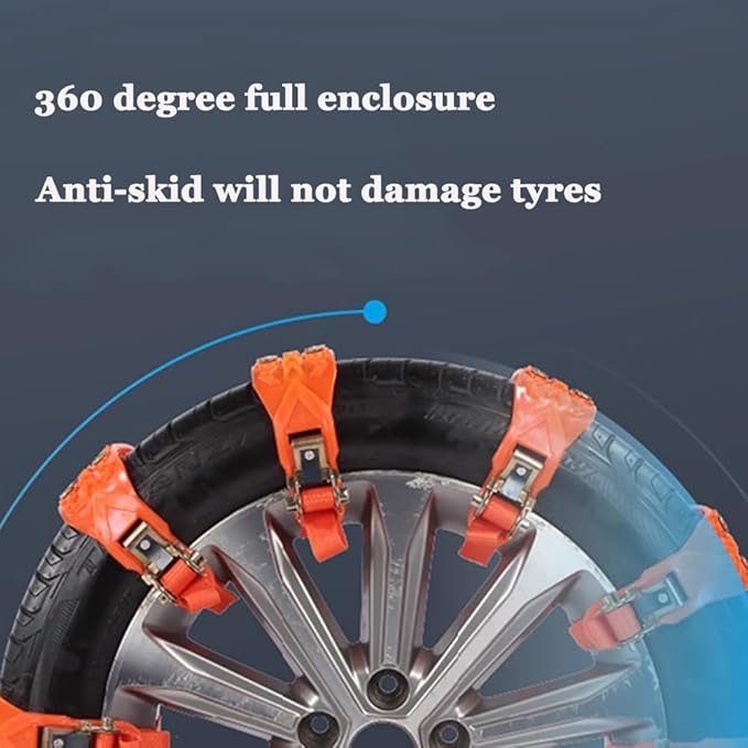 8 Pcs Chains On Wheels,1 Min Quick Fit Easy Installation Tire-Chains,Emergency Non-Slip Cable for Winter Driving on Snow, Ice