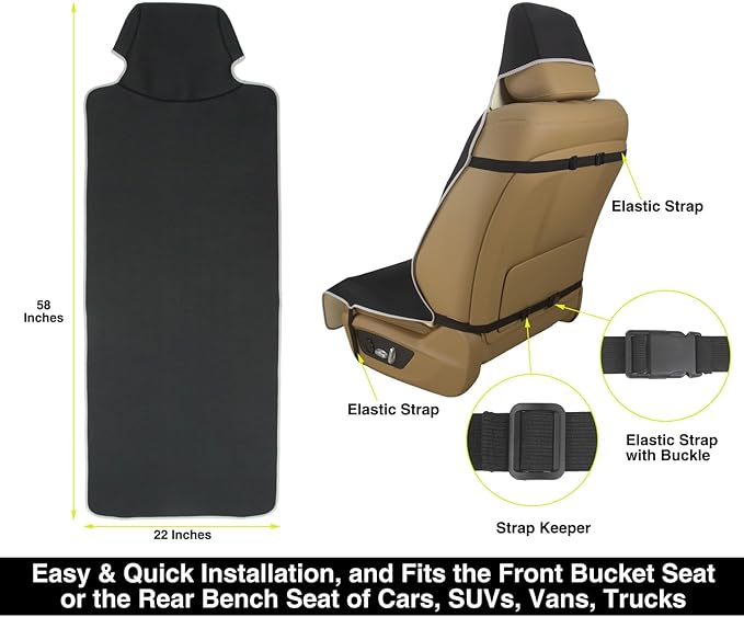 Waterproof Neoprene Car Seat Cover, Sweatproof Non-Slip Seat Protector, Universal Fit for Front Bucket or Rear Bench Seat of 