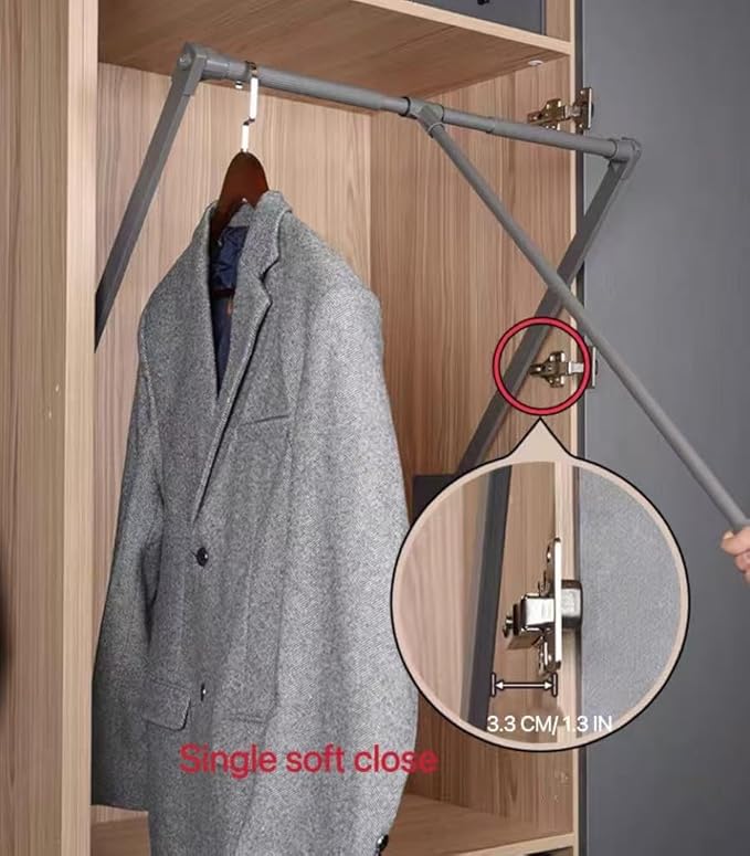 brand Wardrobe lift clothes rack,Pull Down Closet Rod for Hanging Clothes, Retractable Wardrobe Hanger for Cabinet, Aluminium