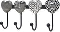 Coat Rack Wall Mounted with 4 Hooks, Heart Geometric Pattern Decorative Wall Hooks for Hanging Hat, Key, Towel, Purse, Bag an