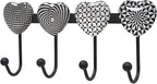 Coat Rack Wall Mounted with 4 Hooks, Heart Geometric Pattern Decorative Wall Hooks for Hanging Hat, Key, Towel, Purse, Bag an
