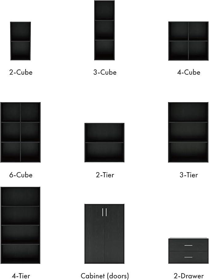 Homes: Inside + Out Apexa 3-Cube Storage Organizer Shelves, Stackable Wood Bookcase Fits Cubby Bins for Organization, Dorm Te