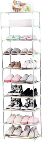 Jucaifu Stackable Small Shoe Rack, Entryway, Hallway and Closet Space Saving Storage and Organization (10-Tier, Green)