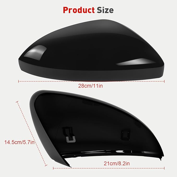 Passenger Side Mirror Cap Compatible with Volkswagen Jetta 2019-2025, Right Side Door Rearview Mirror Cover Fit for Jetta US Version Without Turn Signals, 17A857538AGRU - Glossy Black