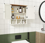 ChooChoo Bathroom Cabinet Wall Mounted 2-Door with 3 Open Shelves， Wooden Medicine Cabinets with Adjustable Shelf，Space Saver