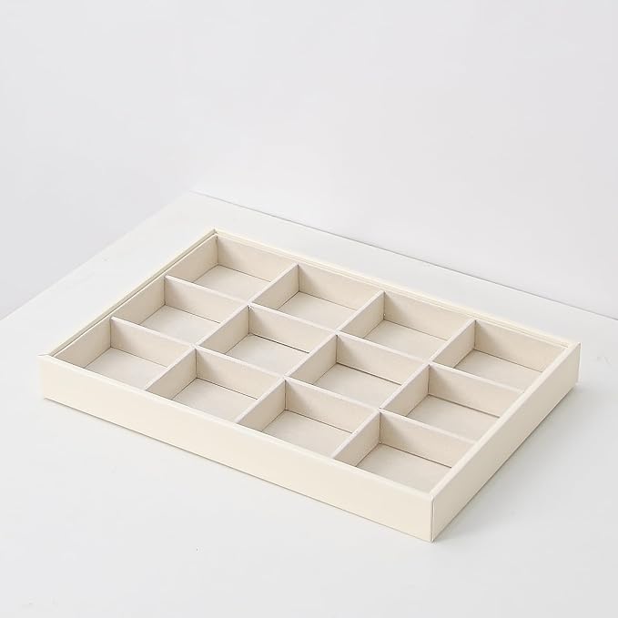 Stackable Jewelry Organizer Tray For Drawers,White Leather Small Earring Storage Tray,Bracelet And Necklace Display Box,Jewel