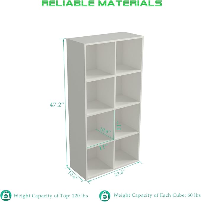 OSCHF 8-Cube Storage Shelf Bookcase - Wooden 4-Tier Floor Standing Open Bookshelf, Modern TV Stand up to 55 Inchs for Home an
