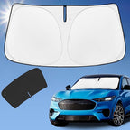Sun Shade Sunshade for Ford Mustang Mach-E 2021-2024 2025 2026 Windshield Cover, 4-Layer Front Window Shade Custom fit Mach-E Sun Visor 240T Retractable Shield Shade Blocks UV Rays Car Accessories