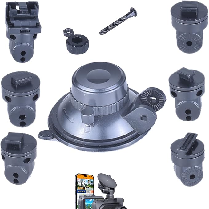 Replacement Dash Cam Mount, Suitable for Rove R2-4K, R2-4K PRO and R2-4K Dual Dash Cams, with 6pcs 360 Rotating Joints Windshield Suction Cup Mounting Bracket Dash Camera Accessory Part