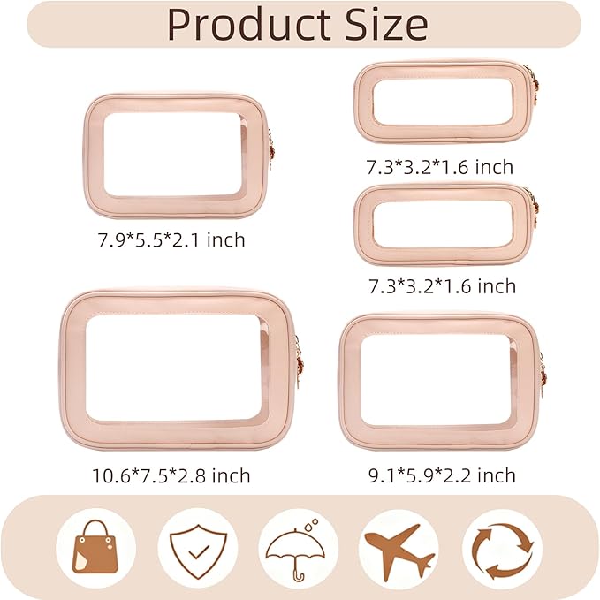 5PCS Diaper Bag Organizer Pouch Set，Clear Organizer Bags,TSA Approved Toiletry Bag,Clear Waterproof Cosmetic Bags with Zipper