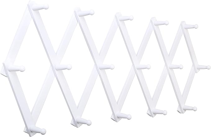 SKOLOO Accordion Wall Hanger with 16 Hooks, Modern Expandable Coat Rack Hat Rack for Wall, Solid Wooden, White
