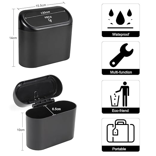 2 Packs Mini Car Trash Can Bin with Lid and 150pcs Trash Bags,Car Trash Can Bin,Car Garbage Trash Can Storage for Front Back Seat Accessories (2)…