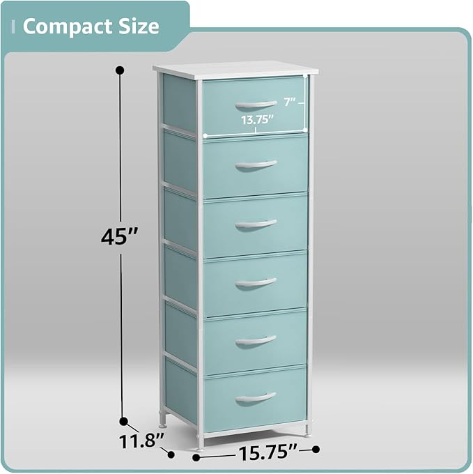 Sorbus Fabric Dresser for Kids Bedroom - Chest of 6 Drawers, Tall Storage Tower, Clothing Organizer, for Closet, for Playroom