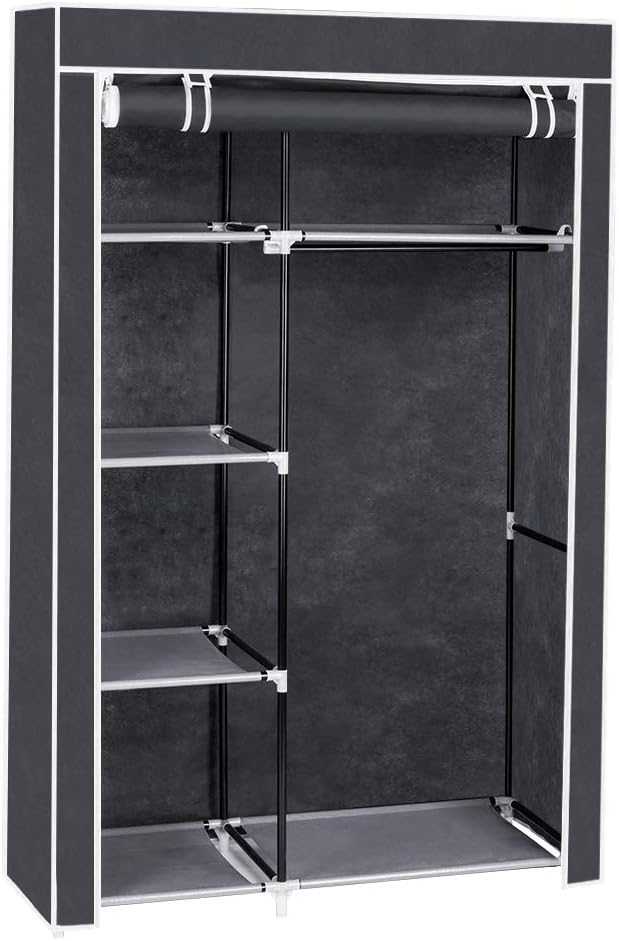 64" Portable Closet Storage Organizer Wardrobe Clothes Rack,Covered Garment Rack,Steel Tube Clothes Storage Organizer,Freesta