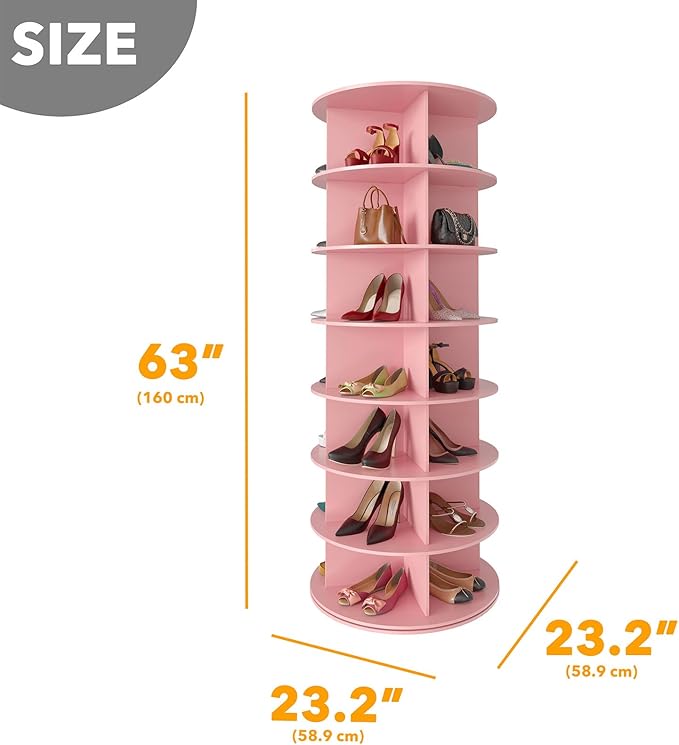 SpaceAid 7 Tier Rotating Shoe Rack Tower, Spinning Shoe Display Lazy Susan, Revolving 360 Shoe Rack Storage Round Carousel, V