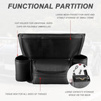 Car Handbag Holder Between Seats, Large Capacity Leather Organizer Auto Purse Holder with Tissue Box, Double-Sided Central Storage Bag Front Seat Barrier for Most Vehicles (Black)