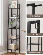 Hzuaneri Ladder Shelf, Bookshelf Bookcase, Freestanding Corner Storage Shelve with 2 Hooks for Home Office, Living Room, Kitc