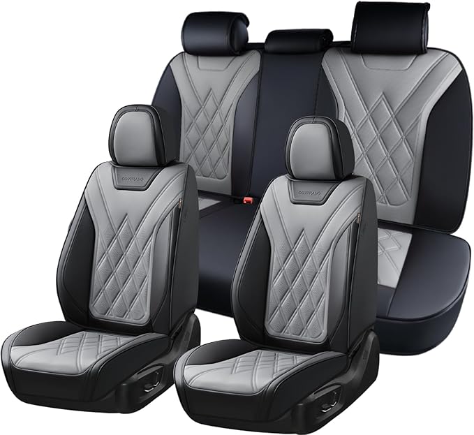 Coverado Car Seat Covers Full Set, Seat Covers for Cars, Front Seat Covers and Back Seat Cover Waterproof Leather Automotive 