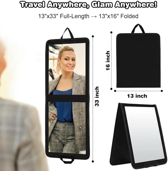 LPHUMEX Foldable Full Length Dance Mirror – 33” Portable Shatterproof Hanging Mirror, Folding Full Length Travel Mirror for D