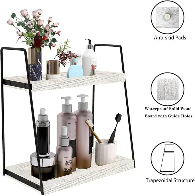 Dorhors 2 Tier Bathroom Counter Organizer Storage,Vanity Organizer for Bathroom Counter,Wood Standing Rack for Kitchen(Rustic