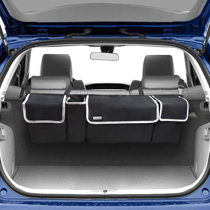 Backseat Trunk Organizer for SUV & Car - Hanging Organizer Foldable Cargo Storage Bag with 4 Pockets Adjustable Strap Durable