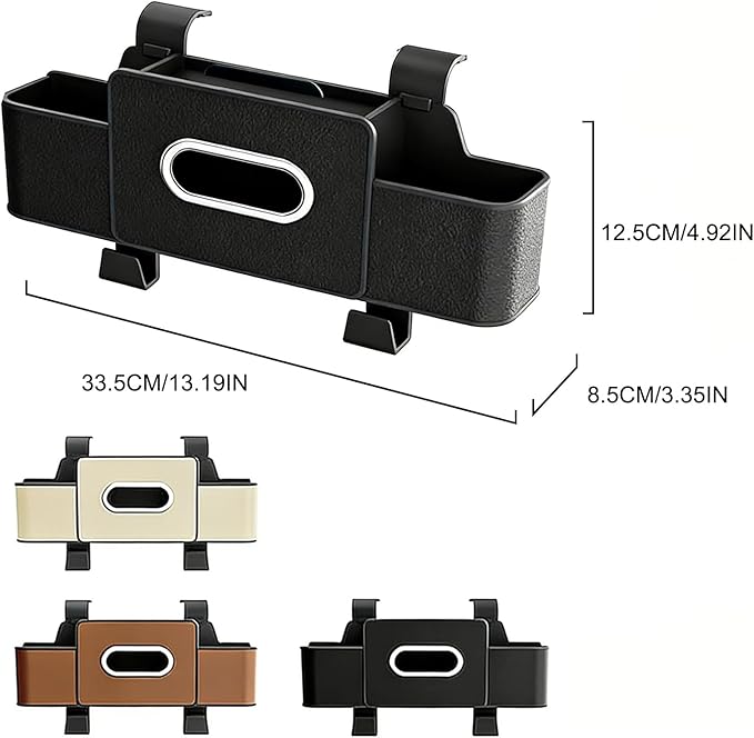 UKM 3-in-1 Back Seat Car Organizer, Car Backseat Storage Box with Cup Holder, Tissue Box&Hooks, Multifunctional Waterproof Storage for Hold Phones Drinks Handbags (White)